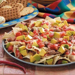 Cheesy sausage nachos