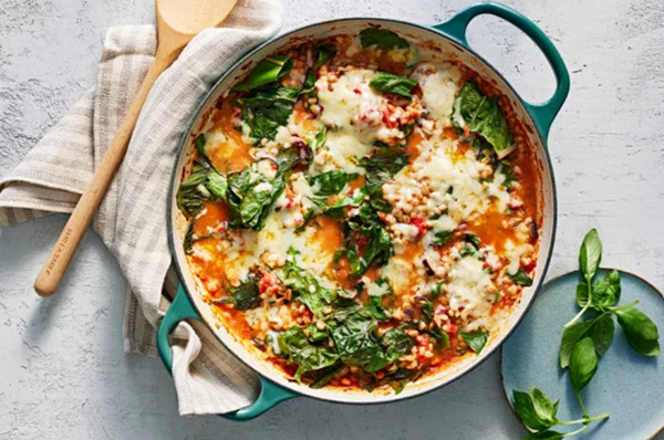 Cheesy stove-top barley and Swiss chard
