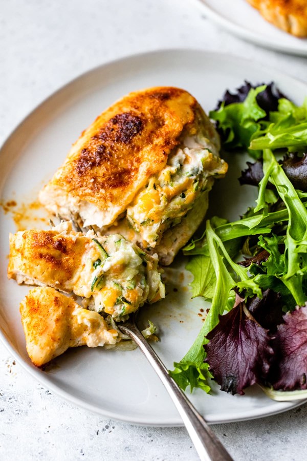 Cheesy stuffed chicken breast with zucchini
