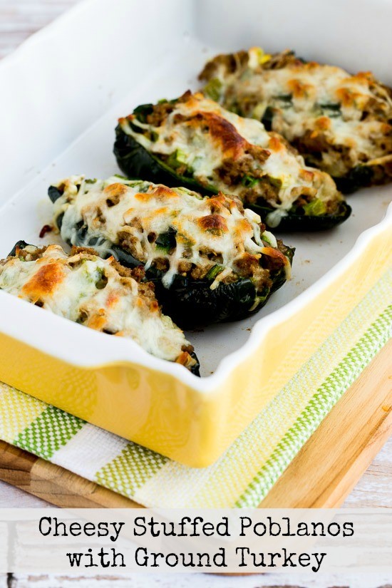 Cheesy stuffed poblanos with ground turkey