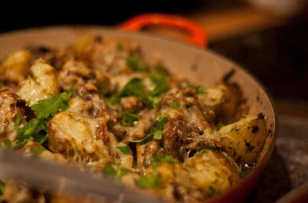 Cheesy Tom's beef hash with homemade baked beans
