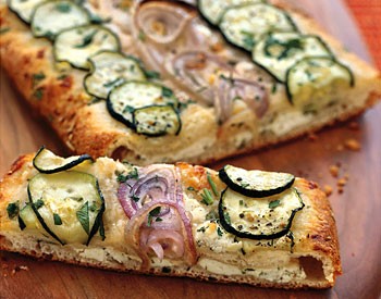 Cheesy zucchini and red onion flatbread