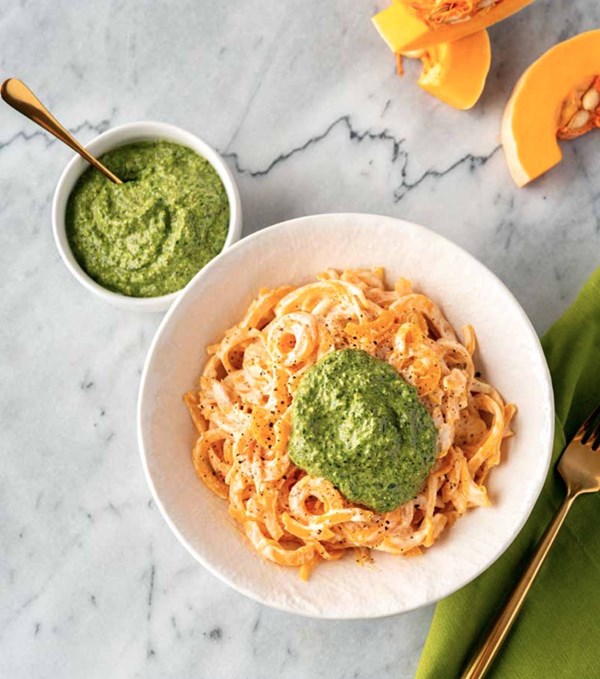 "Cheezy" butternut & pesto pasta