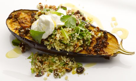 Chermoula aubergine with bulgur and yoghurt