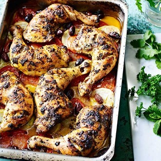 Chermoula chicken with potatoes and tomatoes