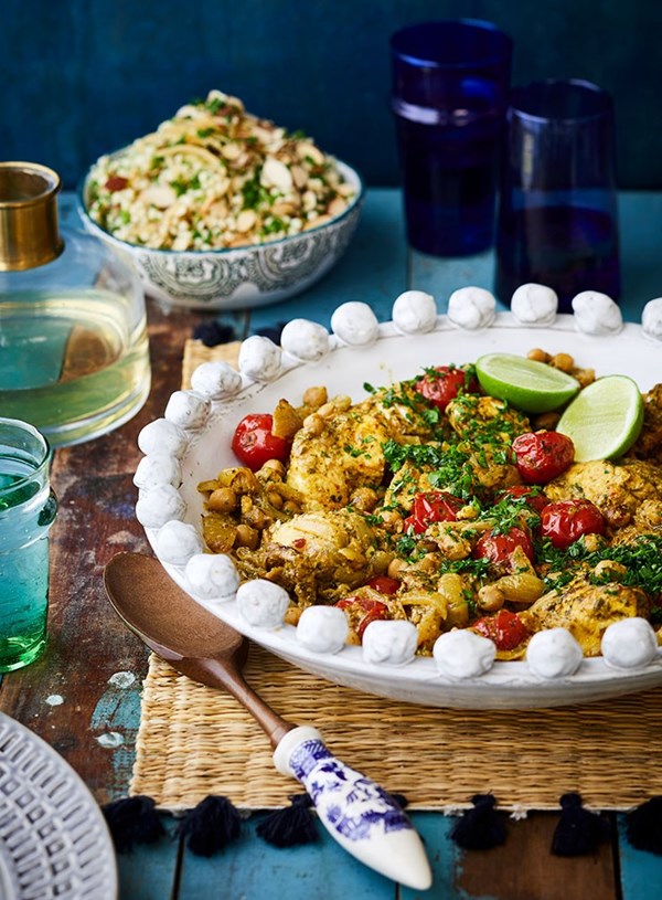Chermoula fish and chickpea tagine