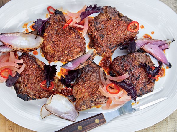Chermoula-grilled porterhouse lamb chops