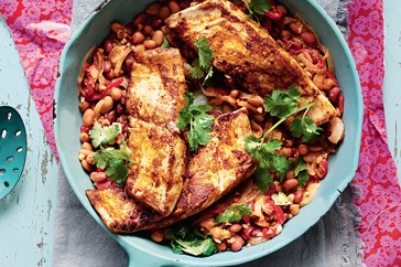 Chermoula kingfish with Moroccan beans