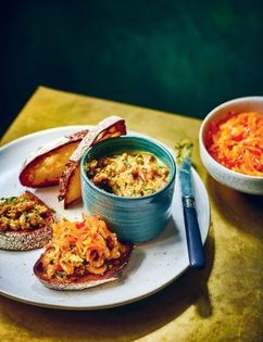 Chermoula potted shrimp with carrot and preserved lemon pickle