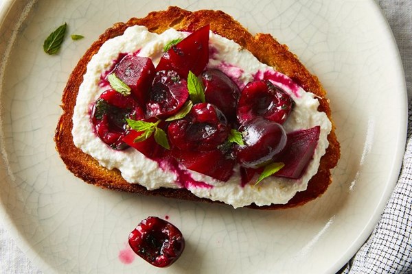 Cherry & beet toasts with ricotta
