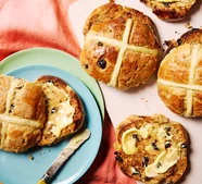 Cherry & blonde chocolate hot cross buns
