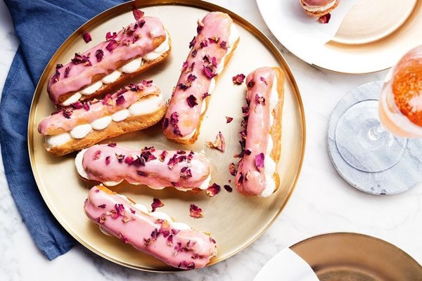 Cherry & rose eclairs