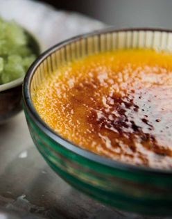 Cherry & yuzu crème brûlée with shiso granite