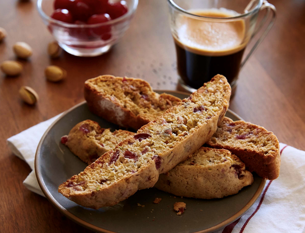 Cherry, almond & pistachio biscotti