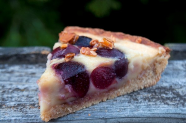 Cherry Amaretto clafouti tart with almond praline
