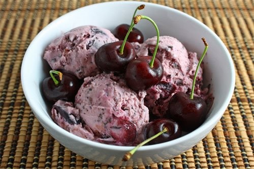 Cherry and chocolate stracciatella ice cream