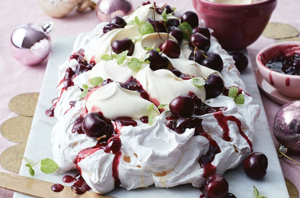 Cherry and coconut Pavlova