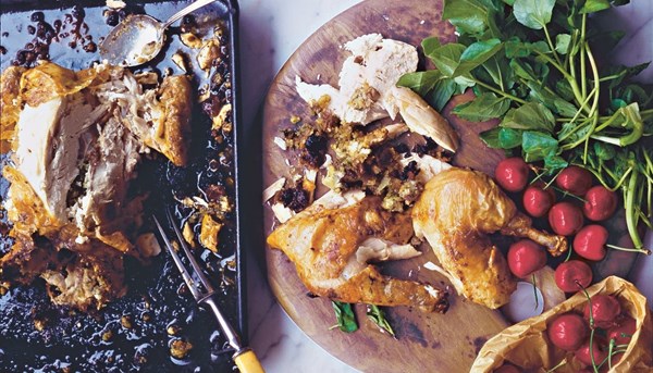 Cherry and goat's cheese-stuffed chicken