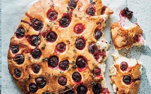 Cherry and lemon thyme focaccia