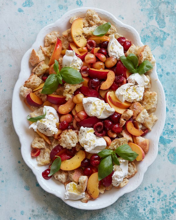 Cherry and peach panzanella