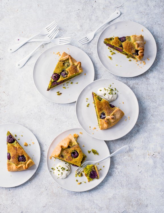 Cherry and pistachio Bakewell galette