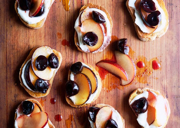 Cherry and plum bruschetta