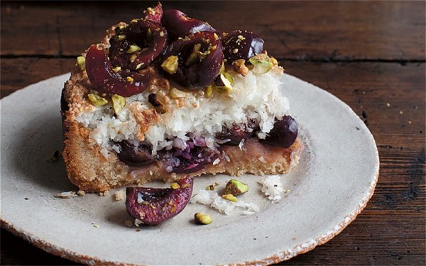 Cherry and rosewater macaroon tart