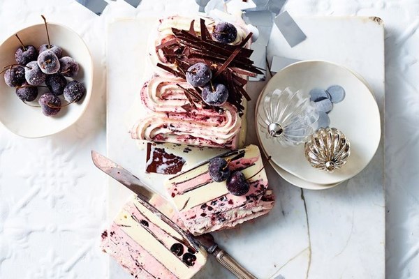 Cherry and vanilla ice cream layer cake