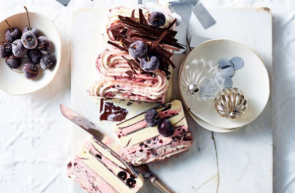 Cherry and vanilla ice cream layer cake