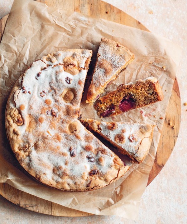 Cherry and walnut cake