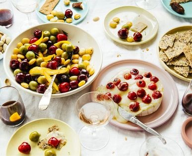 Cherry baked Brie w/ seedy crackers