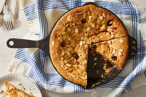 Cherry Bakewell skillet cookie