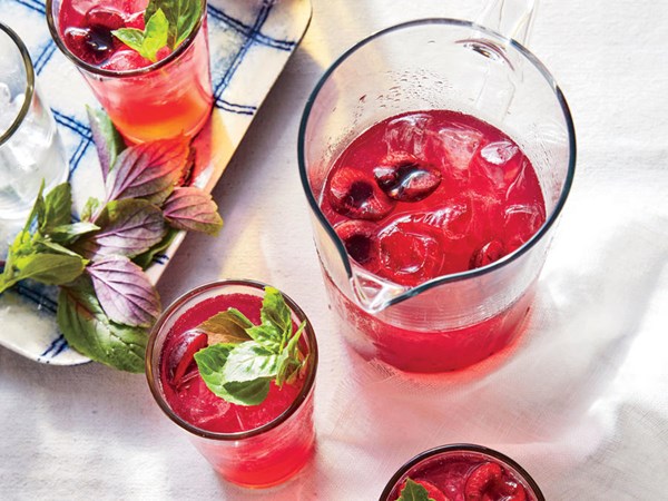 Cherry-basil lemonade spritzers