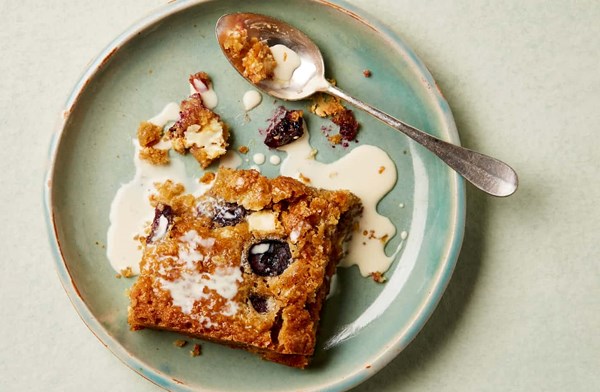 Cherry blondies with bay cream