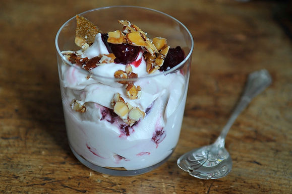 Cherry brown sugar fool with honey almonds