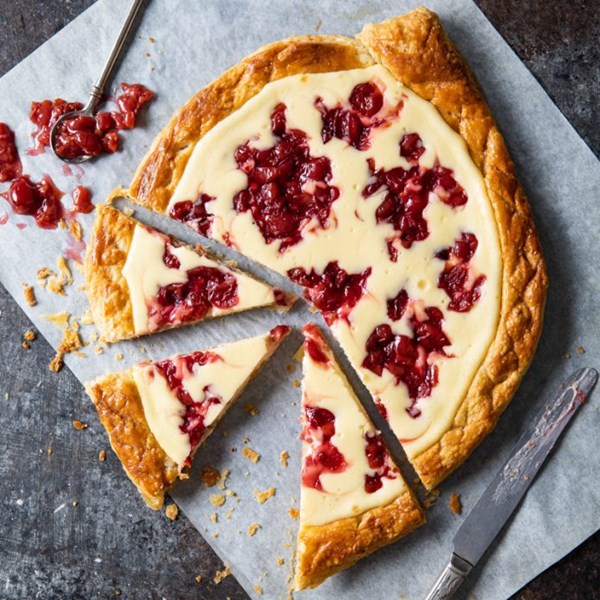 Cherry-cheese strudel tart