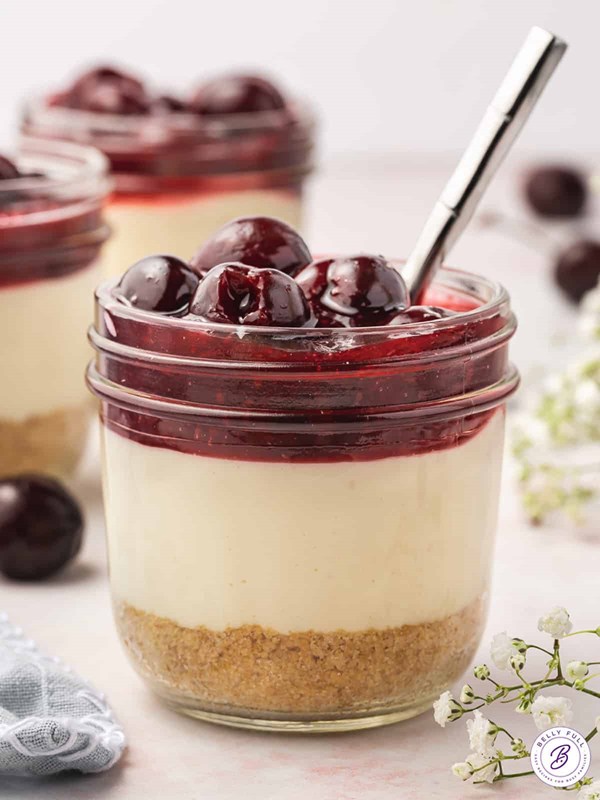 Cherry cheesecake in a jar