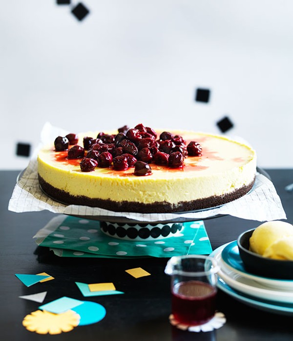 Cherry cheesecake with cherry-pit ice-cream