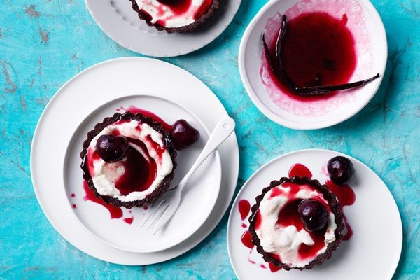 Cherry, chocolate & vanilla tartlets