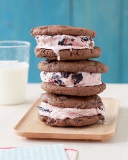 Cherry chocolate chunk cookie and cherry ice cream sandwiches