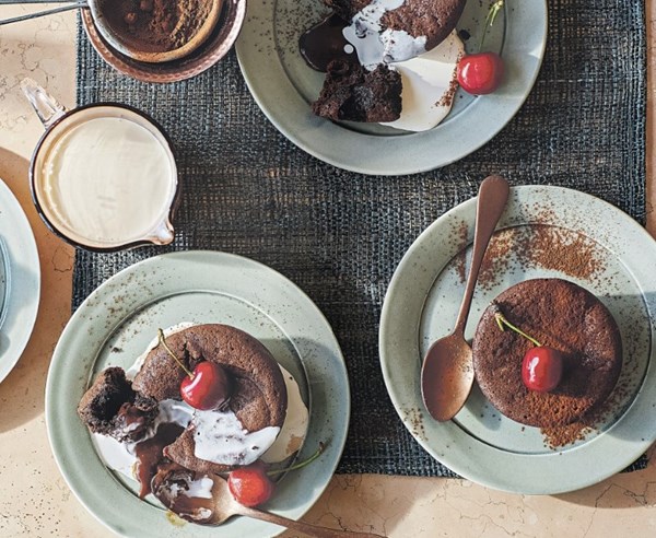 Cherry chocolate lava puddings