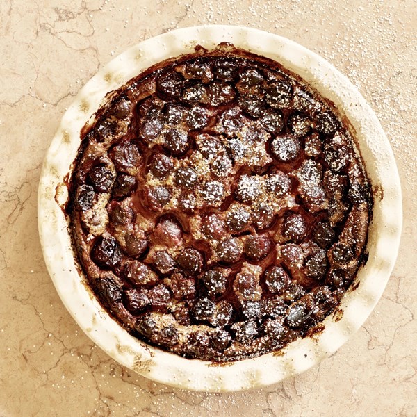 Cherry clafoutis with cobanero chili
