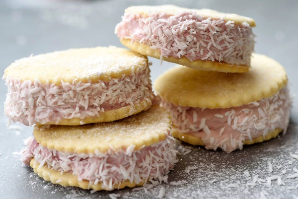 Cherry coconut ice cream sandwiches