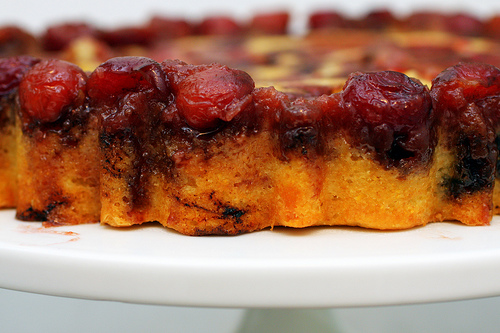 Cherry cornmeal upside-down cake