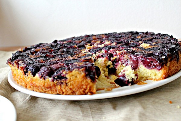 Cherry cornmeal upside-down cake