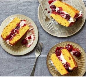 Cherry, custard & almond sponge cake