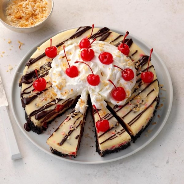 Cherry fudge truffle coconut cheesecake