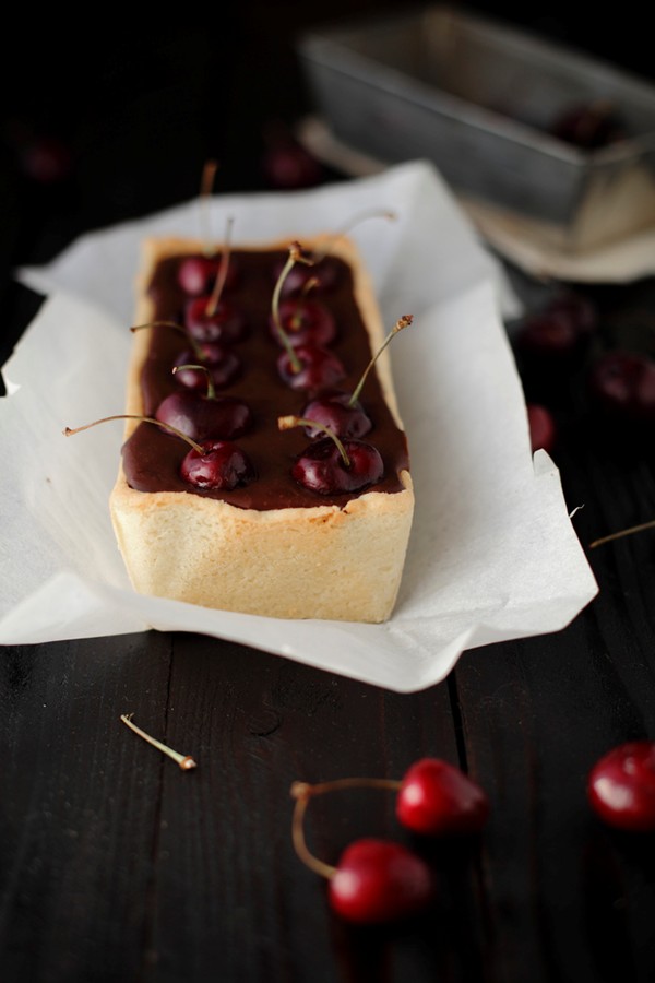 Cherry ganache tart with shortbread crust