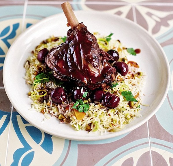 Cherryglazed lamb shanks with pilaf recipe Eat Your Books