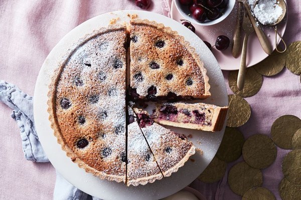 Cherry, hazelnut and orange tart